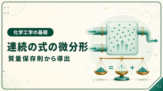 検査体積への質量の流入・流出と連続の式の微分形を示す模式図