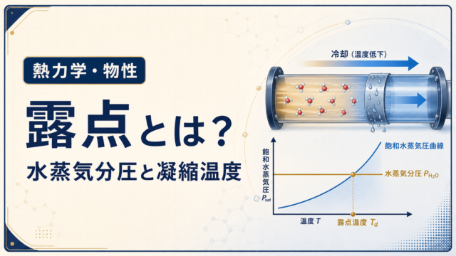 露点、水蒸気分圧、飽和水蒸気圧から凝縮温度を求める方法を解説する熱力学・物性記事アイキャッチ